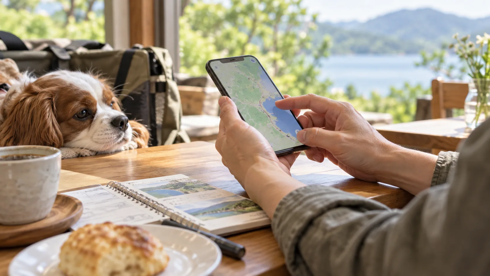 スマートフォンで旅先を探すイメージ