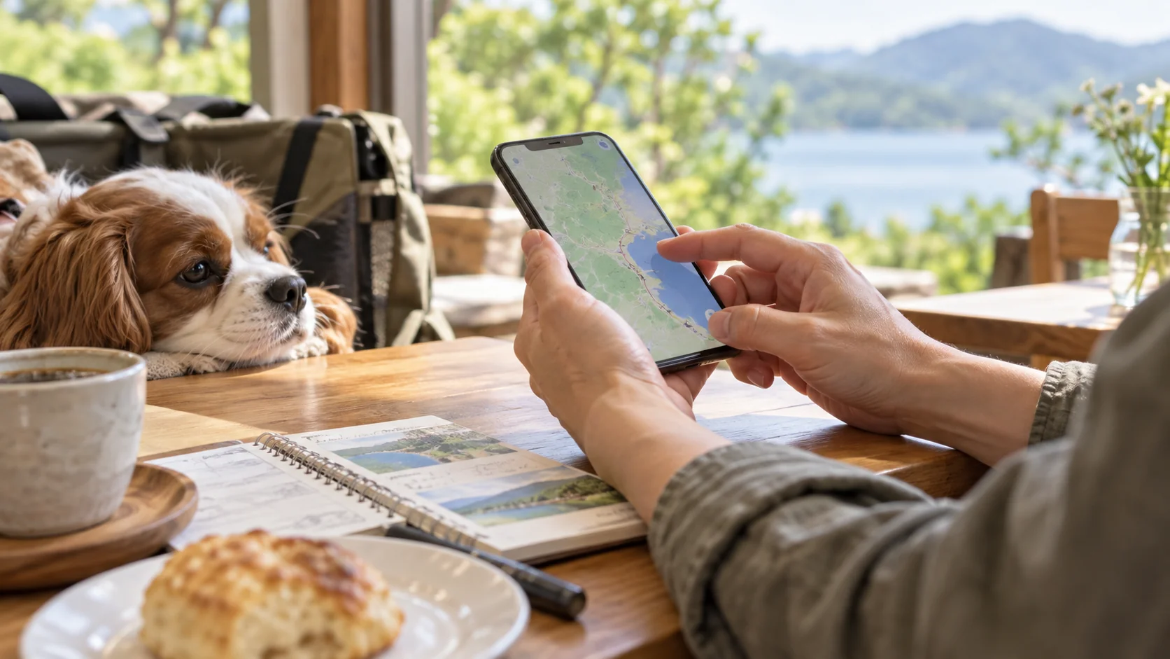 スマートフォンで旅先を探すイメージ